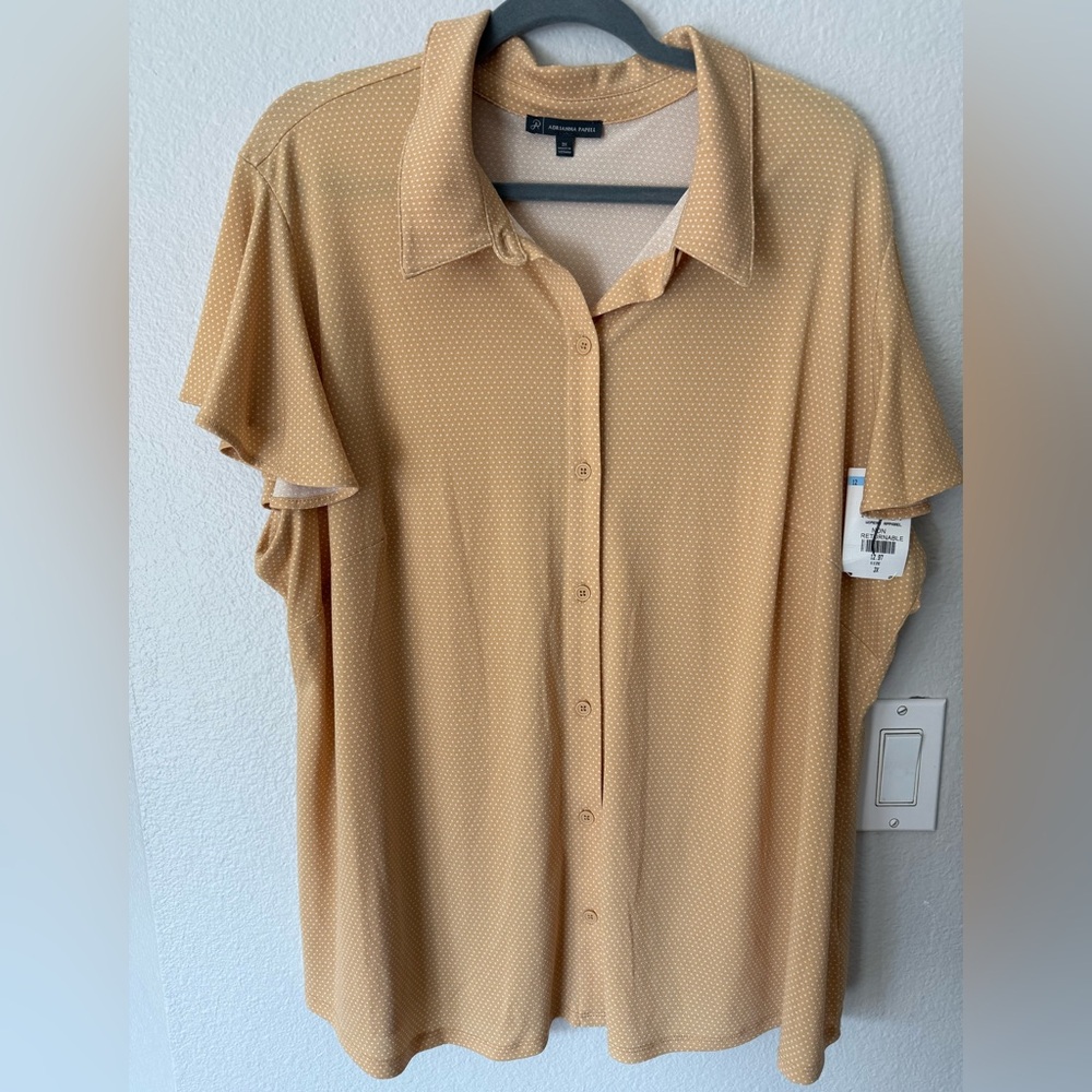 New Adrianna Papell Cream Polka Dot Blouse